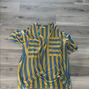 Striped Yellow Short-Sleeve Tunic Top
